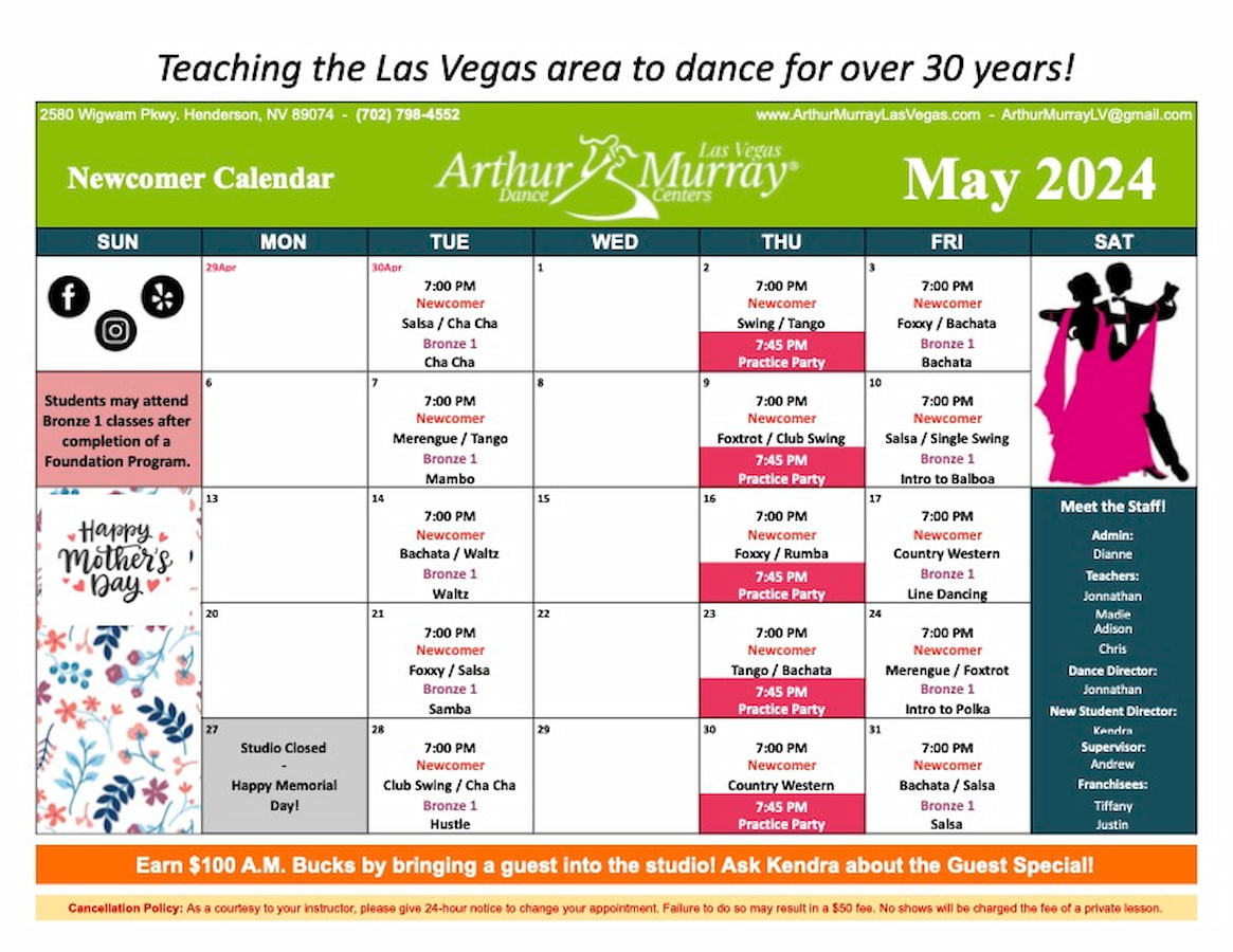 Arthur Murray Las Vegas East Newcomer Group Class Calendar
