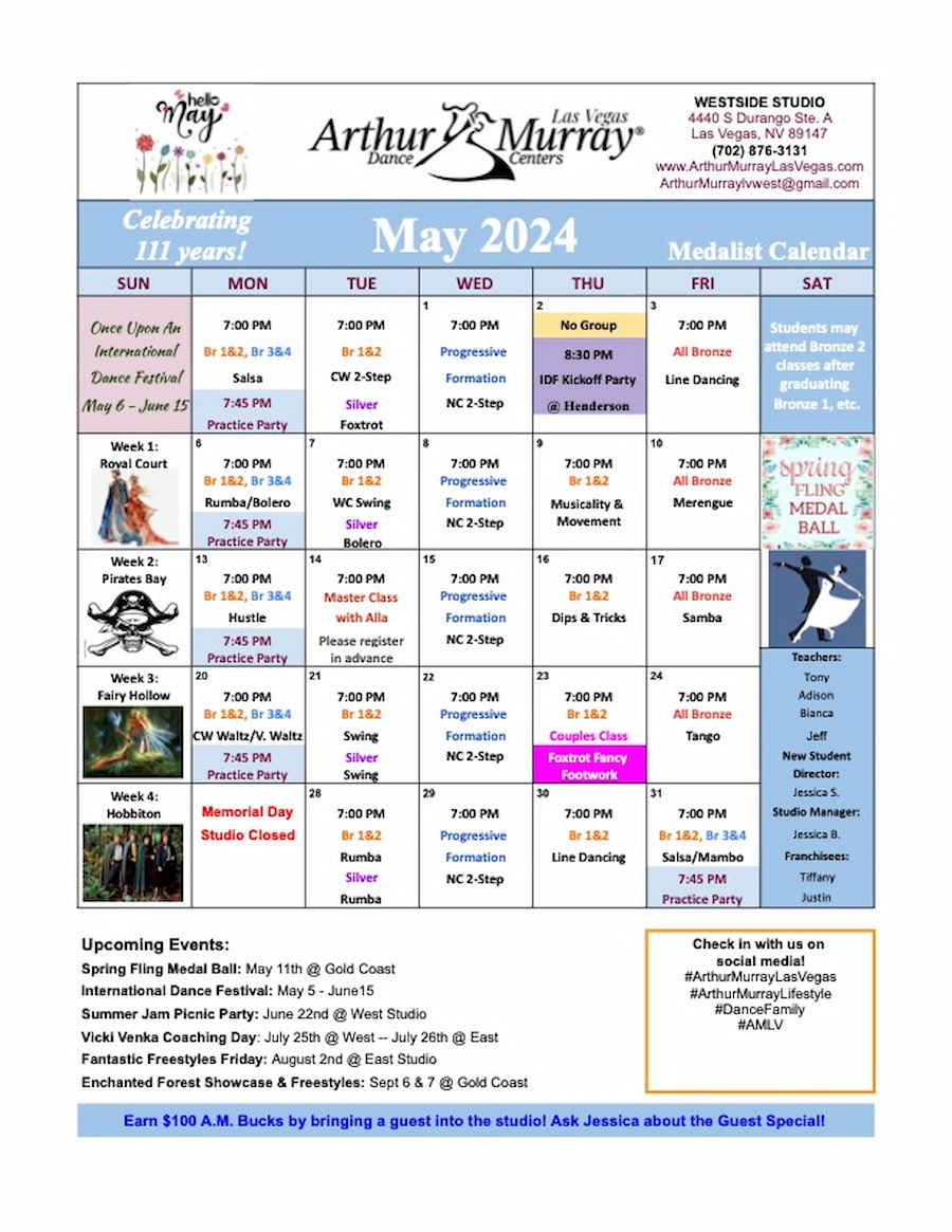 Arthur Murray Las Vegas West Group Class Calendar